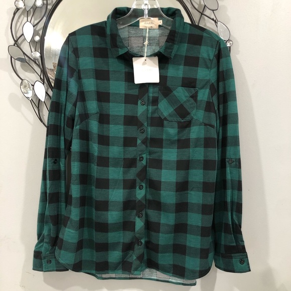 Doublju Tops - NWT Plaid Flannel Long Sleeve Button Up fall Women’s blouse